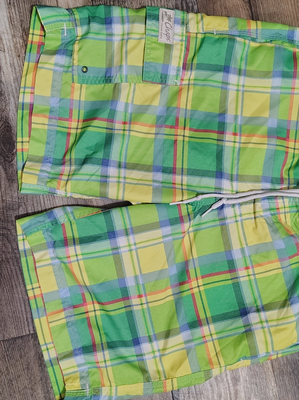Chaps Green Plaid Swim Shorts with Yellow and Blue Accents..will bundle